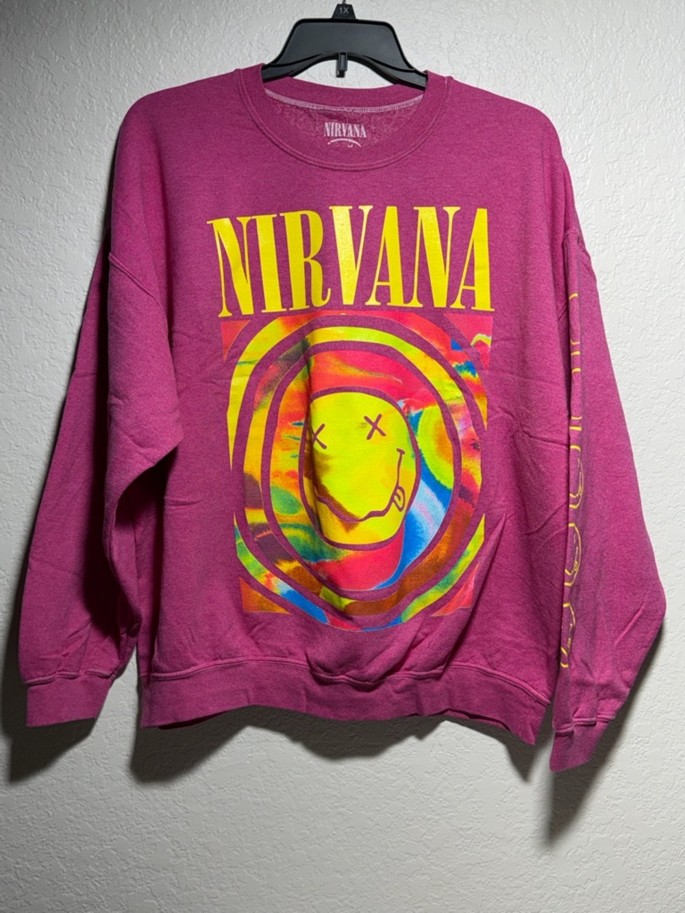 Nirvana Pullover Sweatshirt in Magenta with Neon Graphic